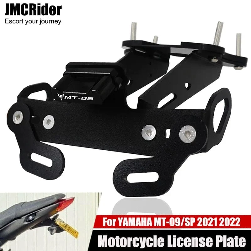 Für Yamaha MT-09 MT09 MT 09 SP 2021 2022 Heckfender-Registrierungshalterung Kennzeichenhalter Rahmen Heck ordentlich mit LED-Licht