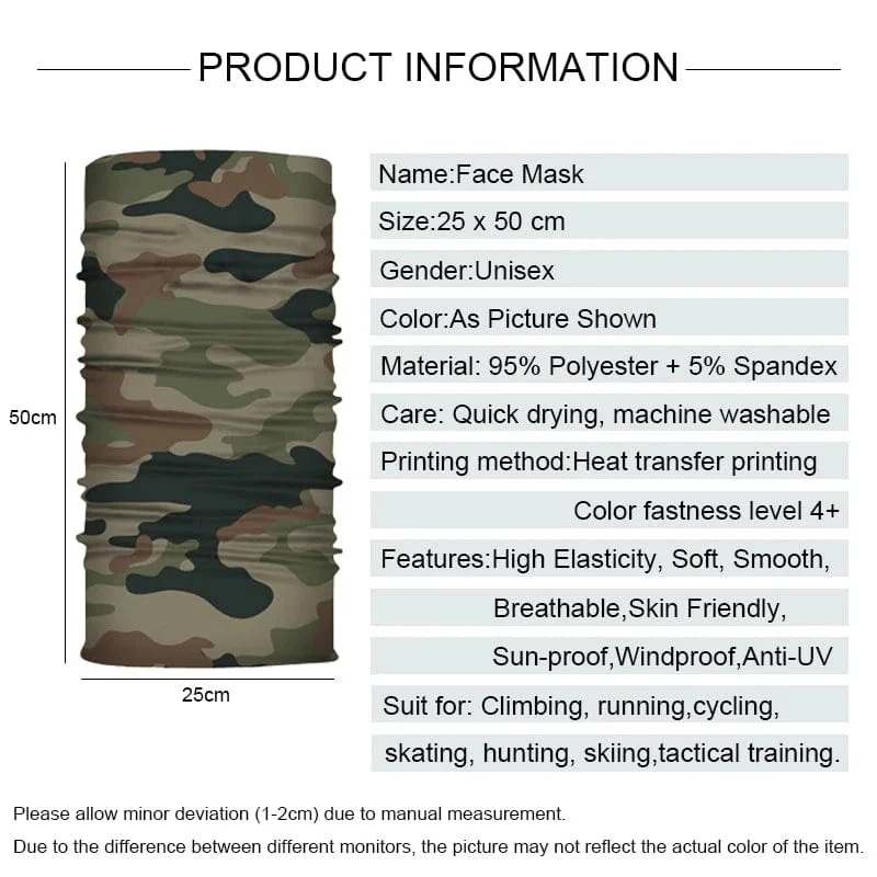 Camouflage Radfahren Gesichtsmaske Taktischer Militärschal Halstuch Männer Nahtlose Bandana Frauen Stirnband Sturmhaube Tube Gesichtsschutz