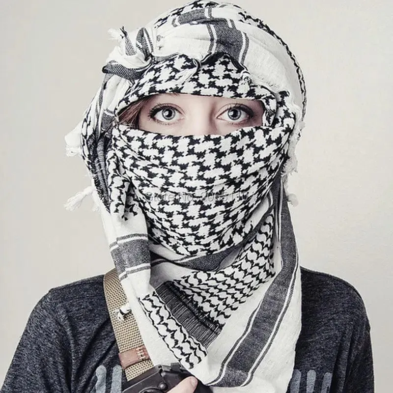 Militärischer arabischer Keffiyeh-Shemagh-Schal aus Baumwolle, Winterschal, Halswärmer, Kopftuch, winddicht, taktischer Campingschal für Männer und Frauen