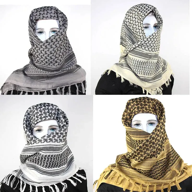 Militärischer arabischer Keffiyeh-Shemagh-Schal aus Baumwolle, Winterschal, Halswärmer, Kopftuch, winddicht, taktischer Campingschal für Männer und Frauen