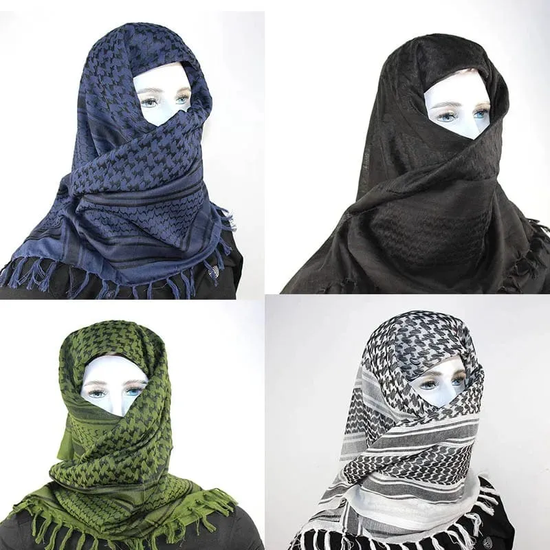 Militärischer arabischer Keffiyeh-Shemagh-Schal aus Baumwolle, Winterschal, Halswärmer, Kopftuch, winddicht, taktischer Campingschal für Männer und Frauen
