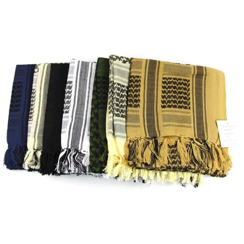 Militärischer arabischer Keffiyeh-Shemagh-Schal aus Baumwolle, Winterschal, Halswärmer, Kopftuch, winddicht, taktischer Campingschal für Männer und Frauen