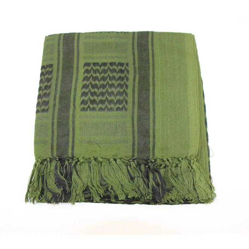 Militärischer arabischer Keffiyeh-Shemagh-Schal aus Baumwolle, Winterschal, Halswärmer, Kopftuch, winddicht, taktischer Campingschal für Männer und Frauen