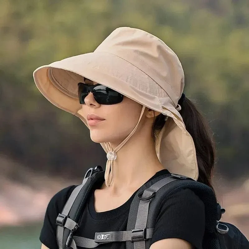 Sommerhüte für Damen, UV-Schutz für den Nacken, Sonnenblenden für Damen, Angeln, Wandern, breite Krempe, Schal, Sonnenschutz, Pferdeschwanz-Kappe