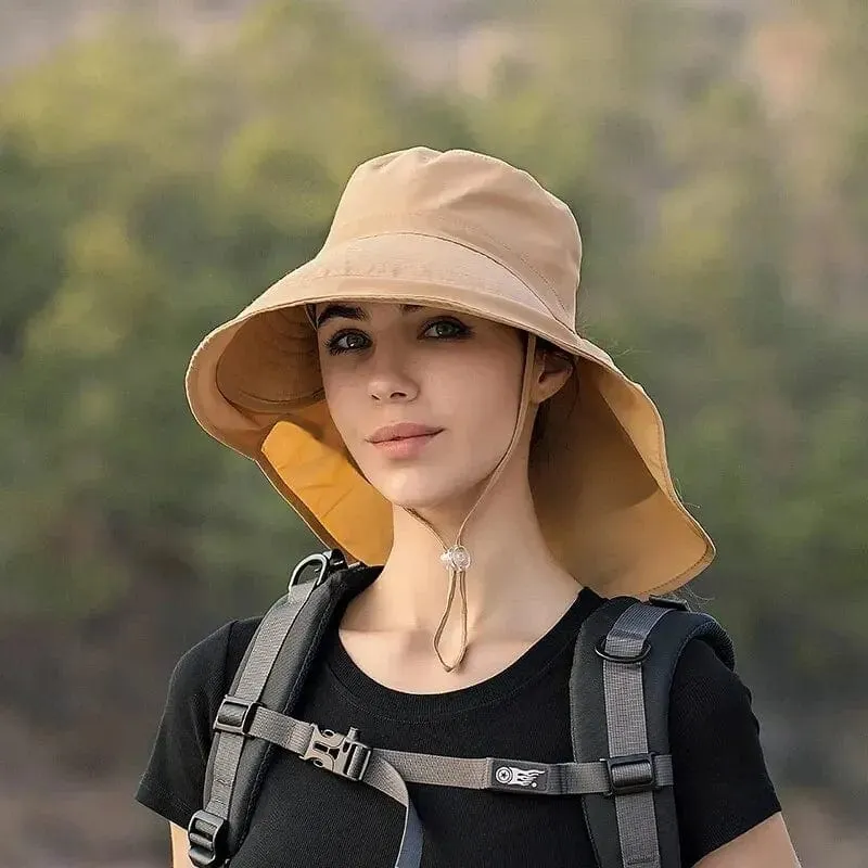 Sommerhüte für Damen, UV-Schutz für den Nacken, Sonnenblenden für Damen, Angeln, Wandern, breite Krempe, Schal, Sonnenschutz, Pferdeschwanz-Kappe