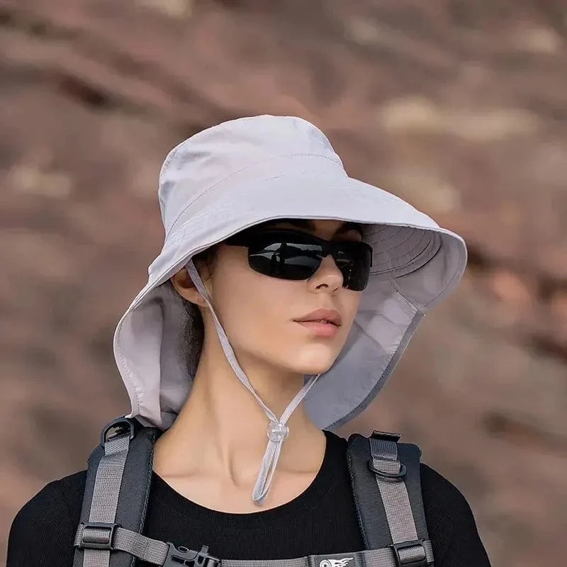 Sommerhüte für Damen, UV-Schutz für den Nacken, Sonnenblenden für Damen, Angeln, Wandern, breite Krempe, Schal, Sonnenschutz, Pferdeschwanz-Kappe