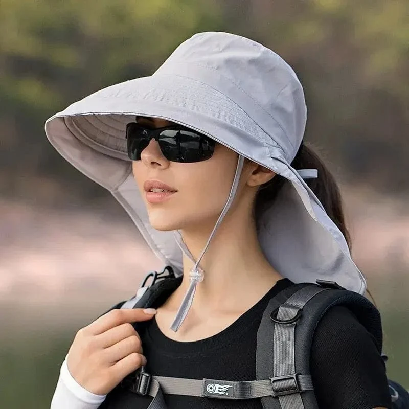 Sommerhüte für Damen, UV-Schutz für den Nacken, Sonnenblenden für Damen, Angeln, Wandern, breite Krempe, Schal, Sonnenschutz, Pferdeschwanz-Kappe