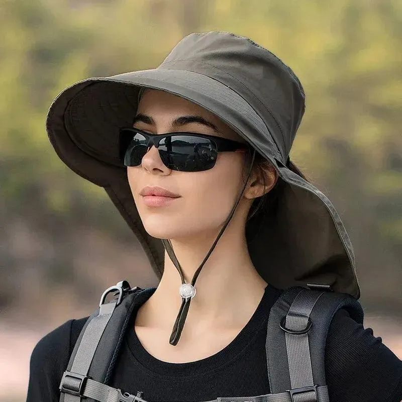 Sommerhüte für Damen, UV-Schutz für den Nacken, Sonnenblenden für Damen, Angeln, Wandern, breite Krempe, Schal, Sonnenschutz, Pferdeschwanz-Kappe