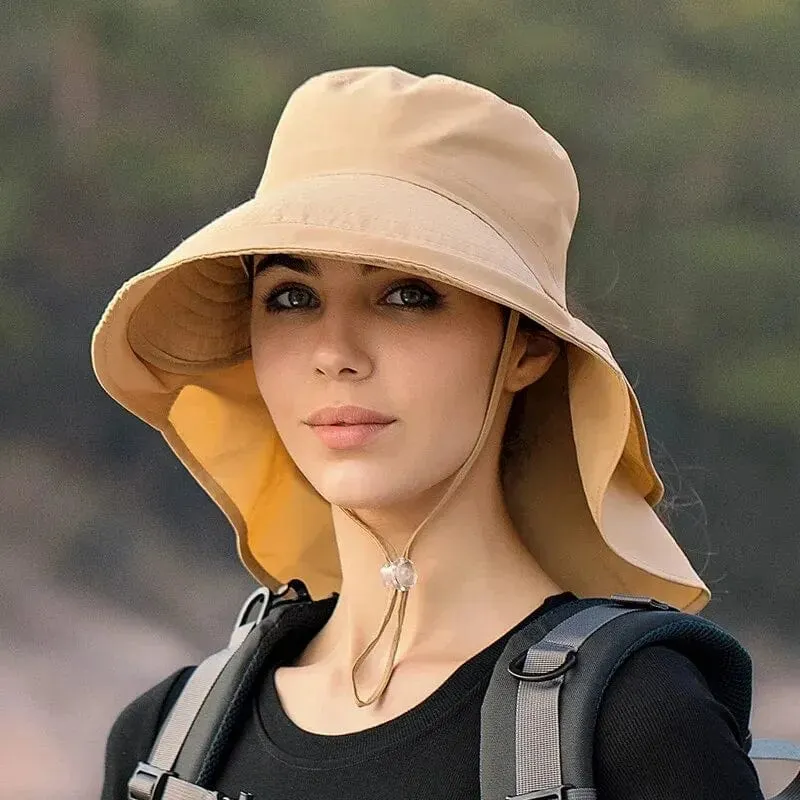 Sommerhüte für Damen, UV-Schutz für den Nacken, Sonnenblenden für Damen, Angeln, Wandern, breite Krempe, Schal, Sonnenschutz, Pferdeschwanz-Kappe