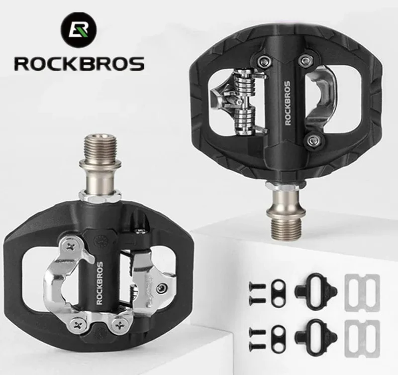 ROCKBROS Fahrradschlosspedal 2 in 1 Anti-Rutsch-Lock Nylonpedal MTB-Fahrradpedale Flache Cleat-Plattform Shimano SPD-Fahrradzubehör