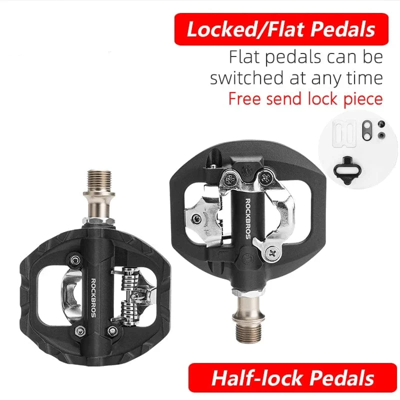 ROCKBROS Fahrradschlosspedal 2 in 1 Anti-Rutsch-Lock Nylonpedal MTB-Fahrradpedale Flache Cleat-Plattform Shimano SPD-Fahrradzubehör
