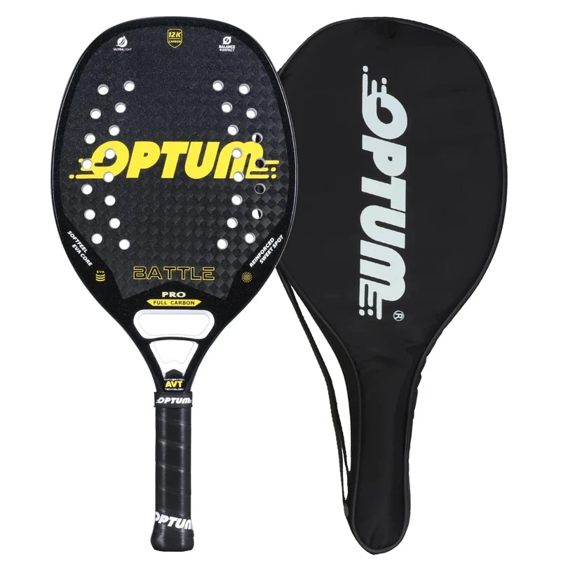 OPTUM BATTLE 12K Carbonfaser-Strandtennisschläger mit rauer Oberfläche und Schutzhülle
