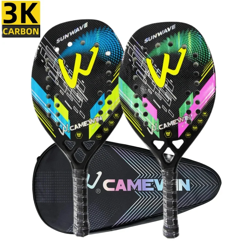 Camewin Beach-Tennisschläger, 3K Vollcarbon, raue Oberfläche, Outdoor-Sportballschläger für Männer, Frauen, Erwachsene, Senioren
