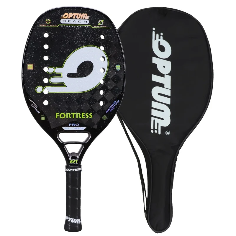 OPTUM FORTRESS 18K Carbonfaser, raue Oberfläche, 14 Löcher, Strand-Tennisschläger mit Schutzhülle