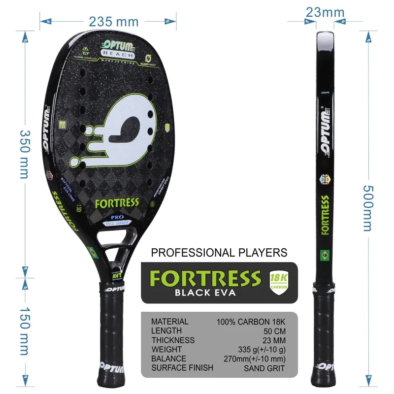 OPTUM FORTRESS 18K Carbonfaser, raue Oberfläche, 14 Löcher, Strand-Tennisschläger mit Schutzhülle