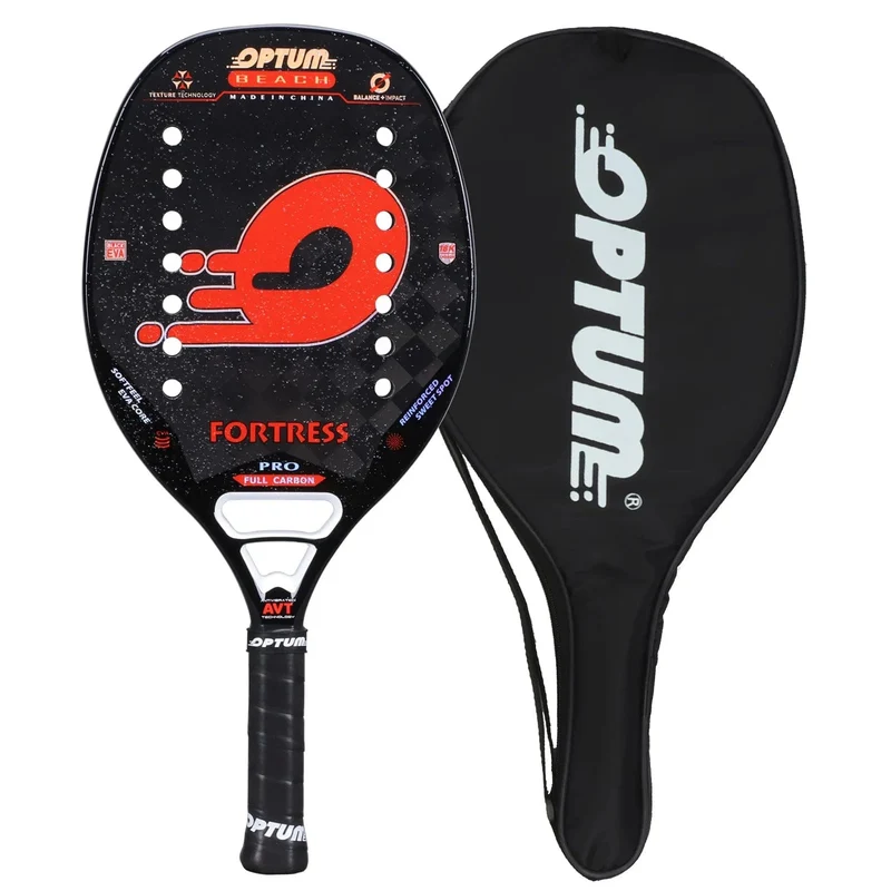 OPTUM FORTRESS 18K Carbonfaser, raue Oberfläche, 14 Löcher, Strand-Tennisschläger mit Schutzhülle