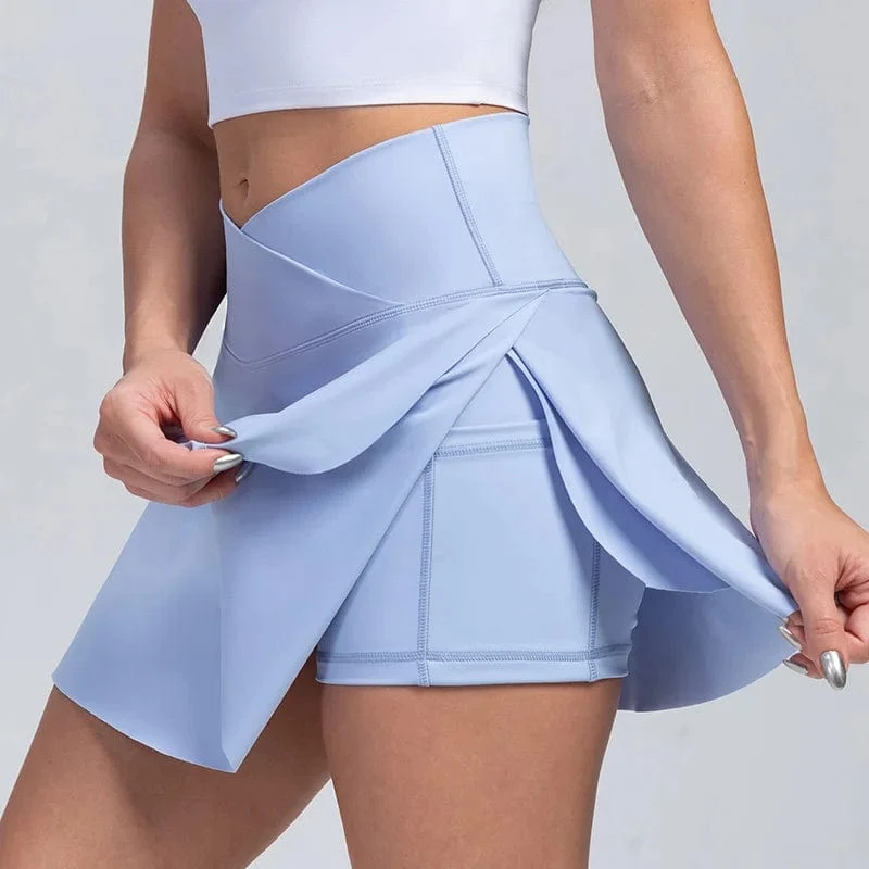 Plissierter Tennisrock für Damen mit Taschen, Shorts, Sportröcke, Crossover, atmungsaktiv, sportlich, Golf-Skorts, Workout-Sportröcke
