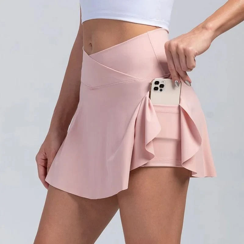 Plissierter Tennisrock für Damen mit Taschen, Shorts, Sportröcke, Crossover, atmungsaktiv, sportlich, Golf-Skorts, Workout-Sportröcke