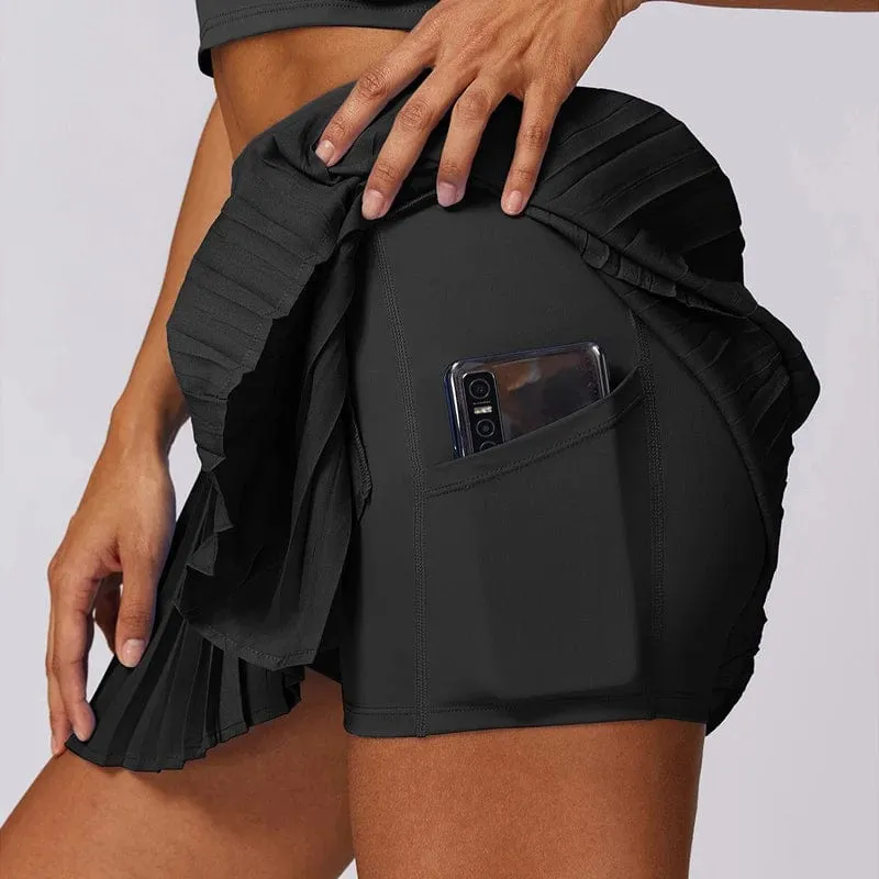 VITALINOVO Damen-Tennisröcke mit hoher Taille und Taschen, Bauchkontrolle, lässiger Liner-Skort, A-Linie, Workout-Golfröcke
