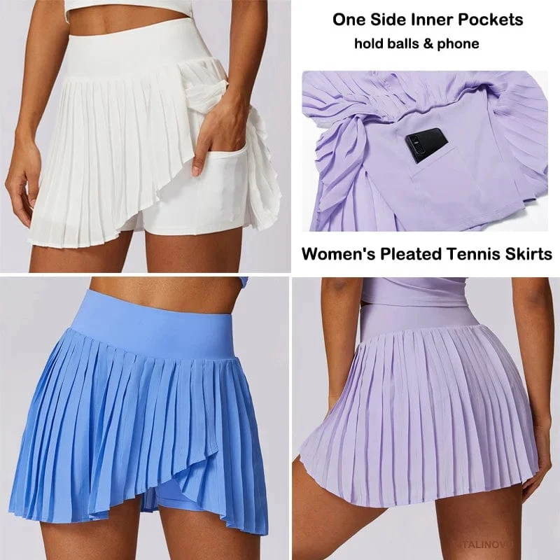 VITALINOVO Damen-Tennisröcke mit hoher Taille und Taschen, Bauchkontrolle, lässiger Liner-Skort, A-Linie, Workout-Golfröcke