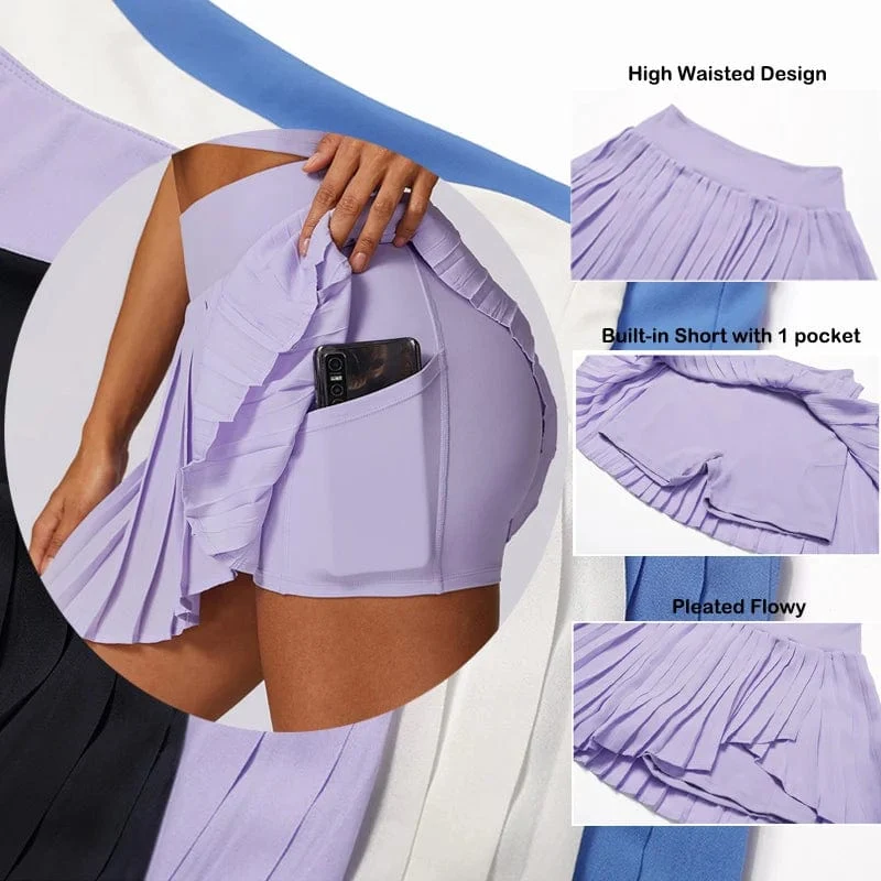 VITALINOVO Damen-Tennisröcke mit hoher Taille und Taschen, Bauchkontrolle, lässiger Liner-Skort, A-Linie, Workout-Golfröcke