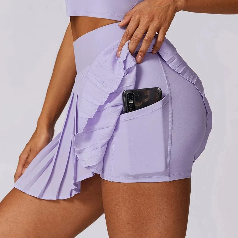 VITALINOVO Damen-Tennisröcke mit hoher Taille und Taschen, Bauchkontrolle, lässiger Liner-Skort, A-Linie, Workout-Golfröcke