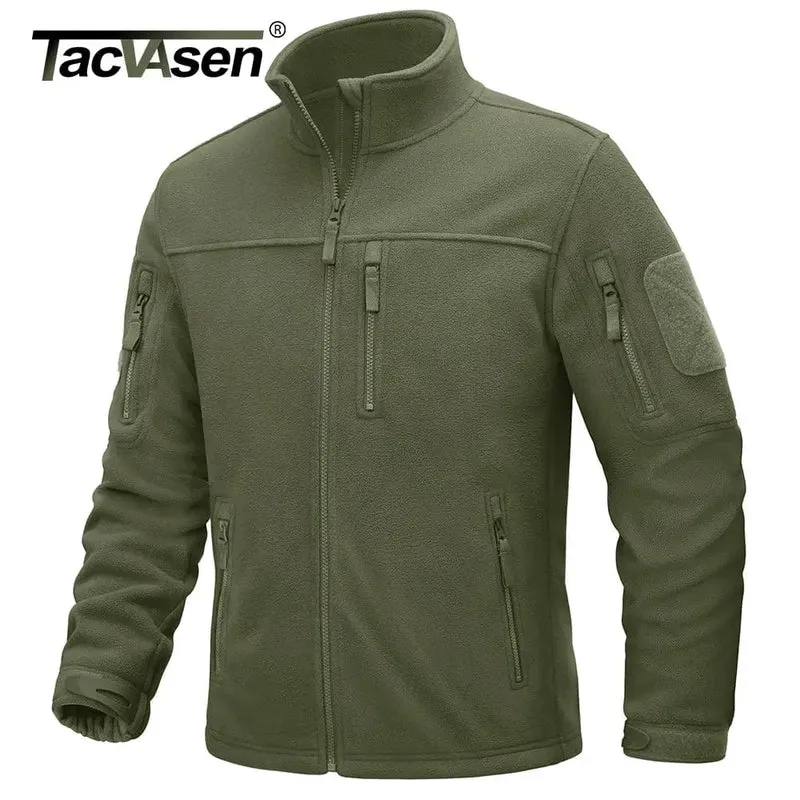 TACVASEN Full Zip Wanderjacken Herren Outdoor Camping Fleecejacke Mäntel mit Reißverschlusstaschen Taktische Arbeitskleidung Mantel