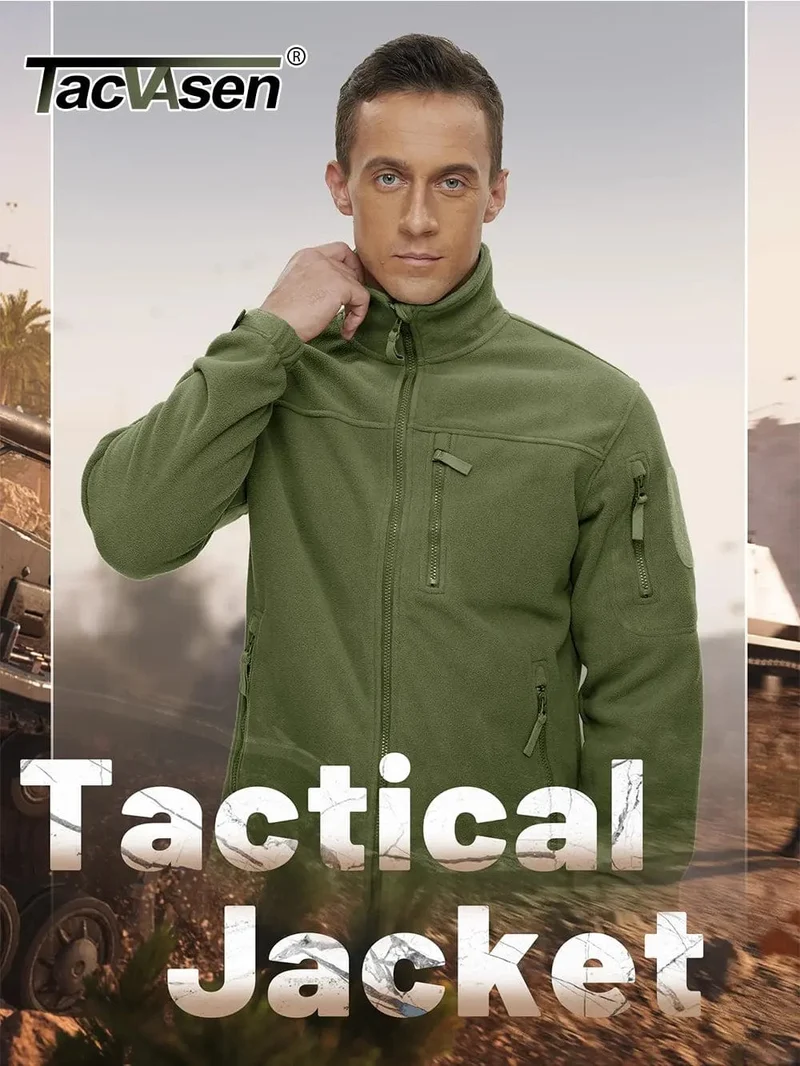 TACVASEN Full Zip Wanderjacken Herren Outdoor Camping Fleecejacke Mäntel mit Reißverschlusstaschen Taktische Arbeitskleidung Mantel
