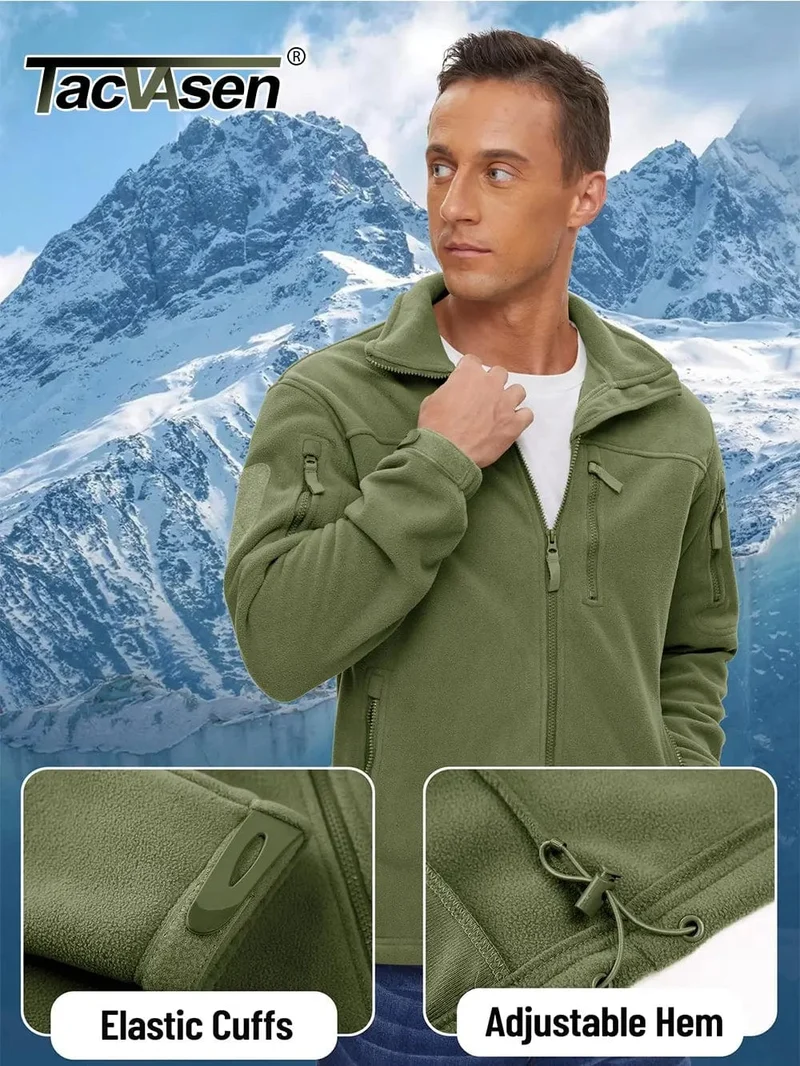 TACVASEN Full Zip Wanderjacken Herren Outdoor Camping Fleecejacke Mäntel mit Reißverschlusstaschen Taktische Arbeitskleidung Mantel