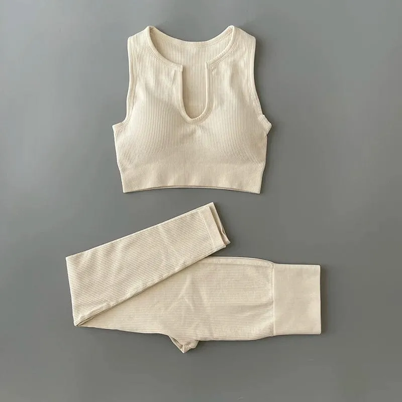 Nahtloses Yoga-Set, gerippt, Workout-Outfits für Damen, 2/4-teilig, Sport-BH, Shorts mit hoher Taille, Yoga-Leggings-Sets, Fitness-Studio-Kleidung
