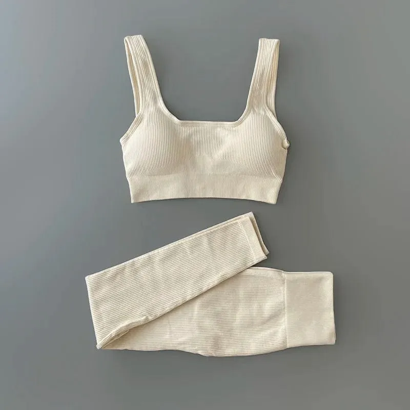 Nahtloses Yoga-Set, gerippt, Workout-Outfits für Damen, 2/4-teilig, Sport-BH, Shorts mit hoher Taille, Yoga-Leggings-Sets, Fitness-Studio-Kleidung