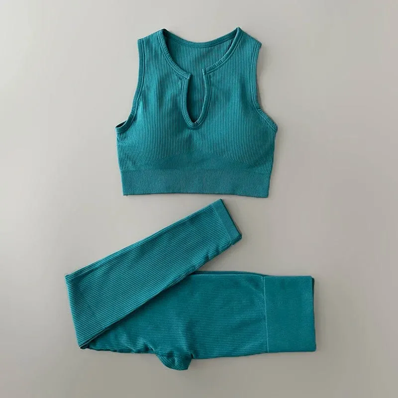 Nahtloses Yoga-Set, gerippt, Workout-Outfits für Damen, 2/4-teilig, Sport-BH, Shorts mit hoher Taille, Yoga-Leggings-Sets, Fitness-Studio-Kleidung