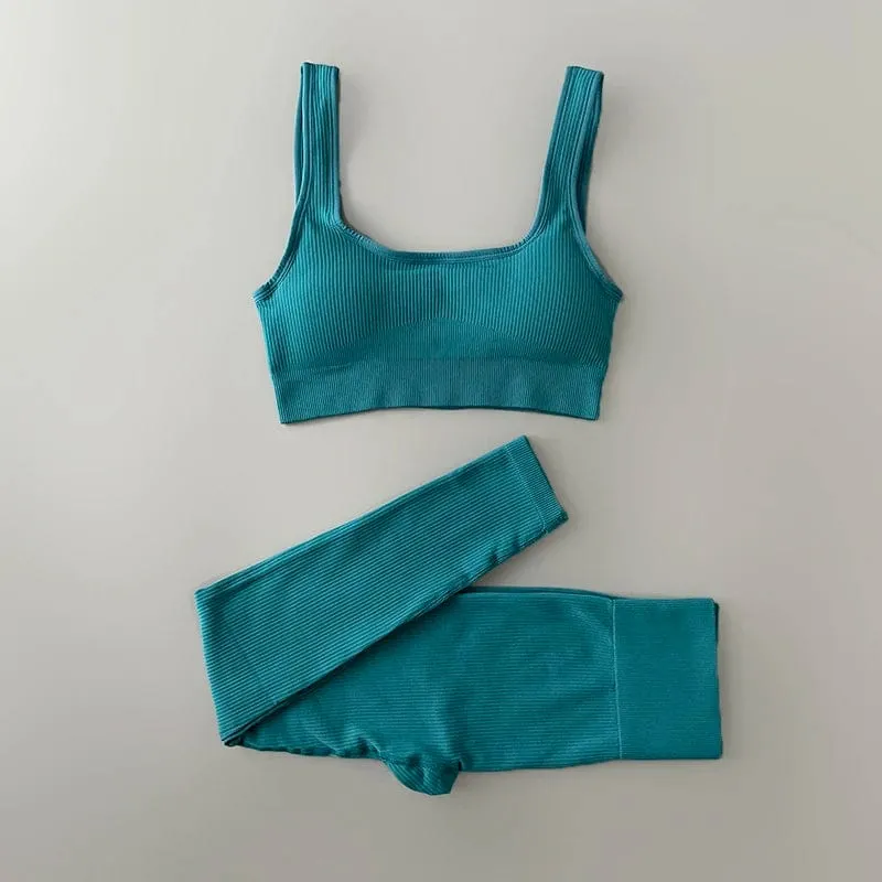 Nahtloses Yoga-Set, gerippt, Workout-Outfits für Damen, 2/4-teilig, Sport-BH, Shorts mit hoher Taille, Yoga-Leggings-Sets, Fitness-Studio-Kleidung