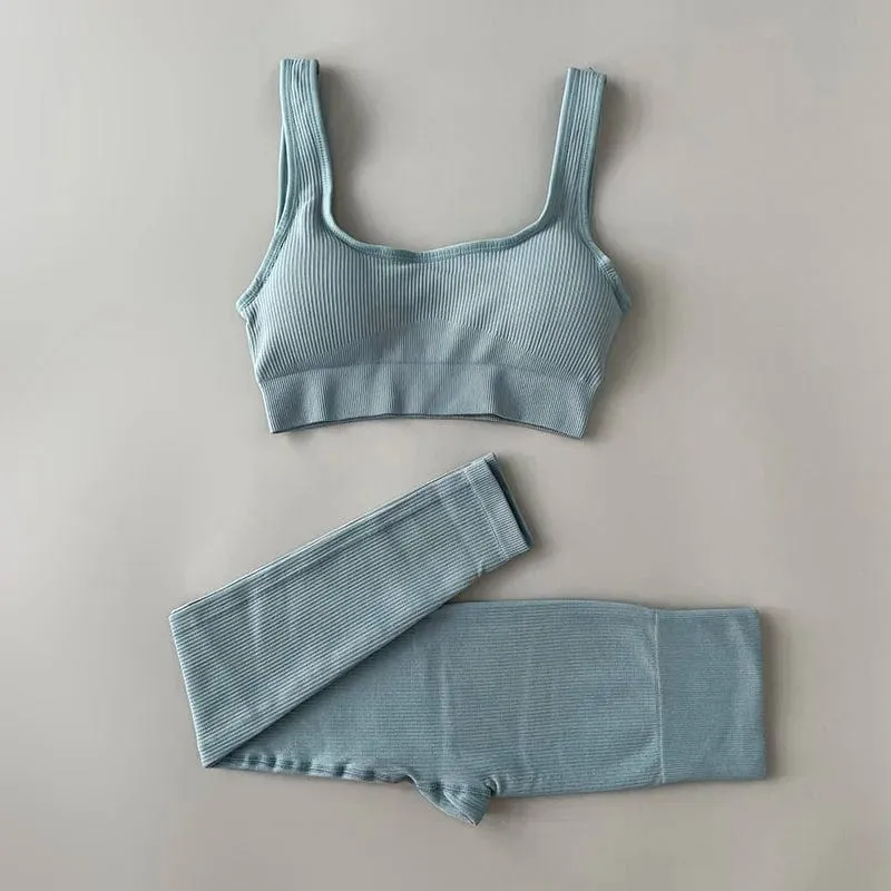 Nahtloses Yoga-Set, gerippt, Workout-Outfits für Damen, 2/4-teilig, Sport-BH, Shorts mit hoher Taille, Yoga-Leggings-Sets, Fitness-Studio-Kleidung