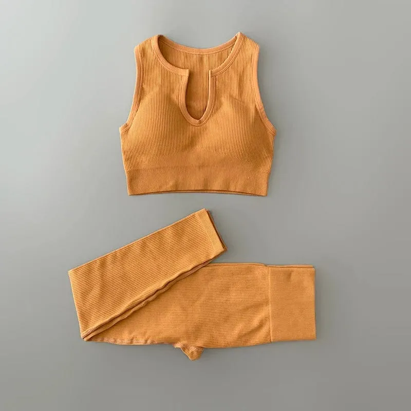 Nahtloses Yoga-Set, gerippt, Workout-Outfits für Damen, 2/4-teilig, Sport-BH, Shorts mit hoher Taille, Yoga-Leggings-Sets, Fitness-Studio-Kleidung