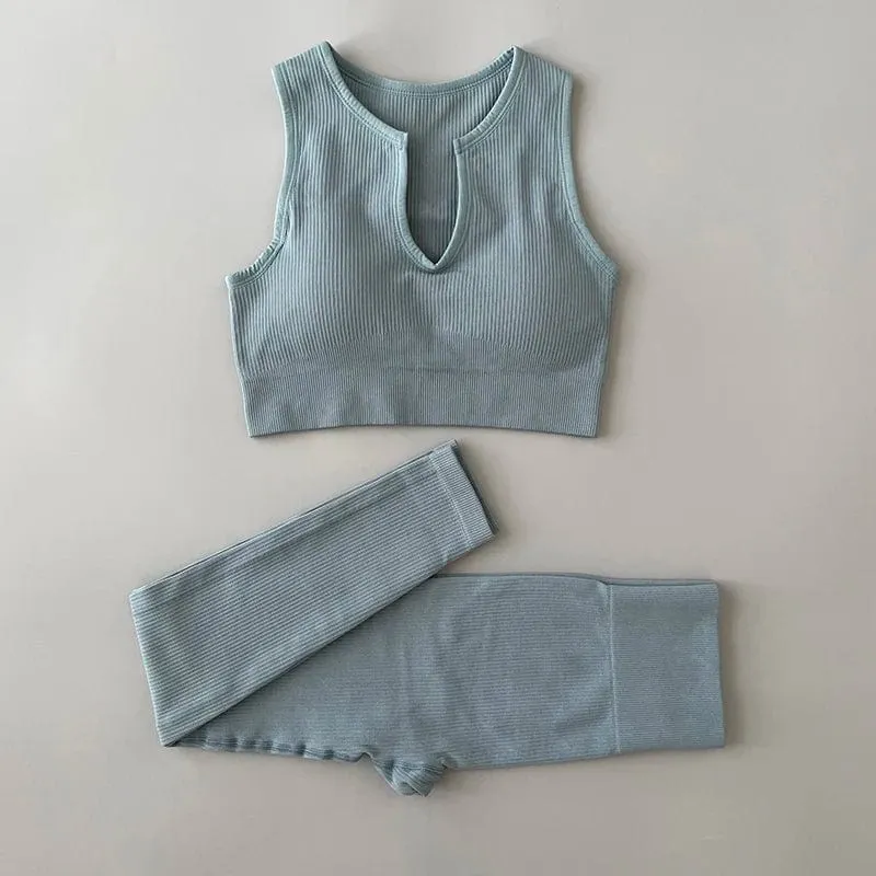 Nahtloses Yoga-Set, gerippt, Workout-Outfits für Damen, 2/4-teilig, Sport-BH, Shorts mit hoher Taille, Yoga-Leggings-Sets, Fitness-Studio-Kleidung