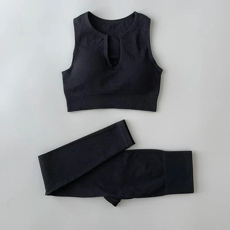 Nahtloses Yoga-Set, gerippt, Workout-Outfits für Damen, 2/4-teilig, Sport-BH, Shorts mit hoher Taille, Yoga-Leggings-Sets, Fitness-Studio-Kleidung