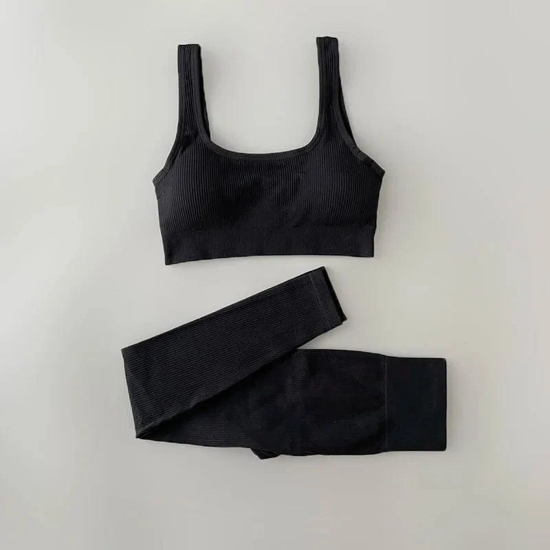 Nahtloses Yoga-Set, gerippt, Workout-Outfits für Damen, 2/4-teilig, Sport-BH, Shorts mit hoher Taille, Yoga-Leggings-Sets, Fitness-Studio-Kleidung