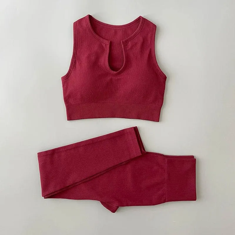 Nahtloses Yoga-Set, gerippt, Workout-Outfits für Damen, 2/4-teilig, Sport-BH, Shorts mit hoher Taille, Yoga-Leggings-Sets, Fitness-Studio-Kleidung