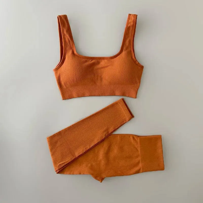 Nahtloses Yoga-Set, gerippt, Workout-Outfits für Damen, 2/4-teilig, Sport-BH, Shorts mit hoher Taille, Yoga-Leggings-Sets, Fitness-Studio-Kleidung