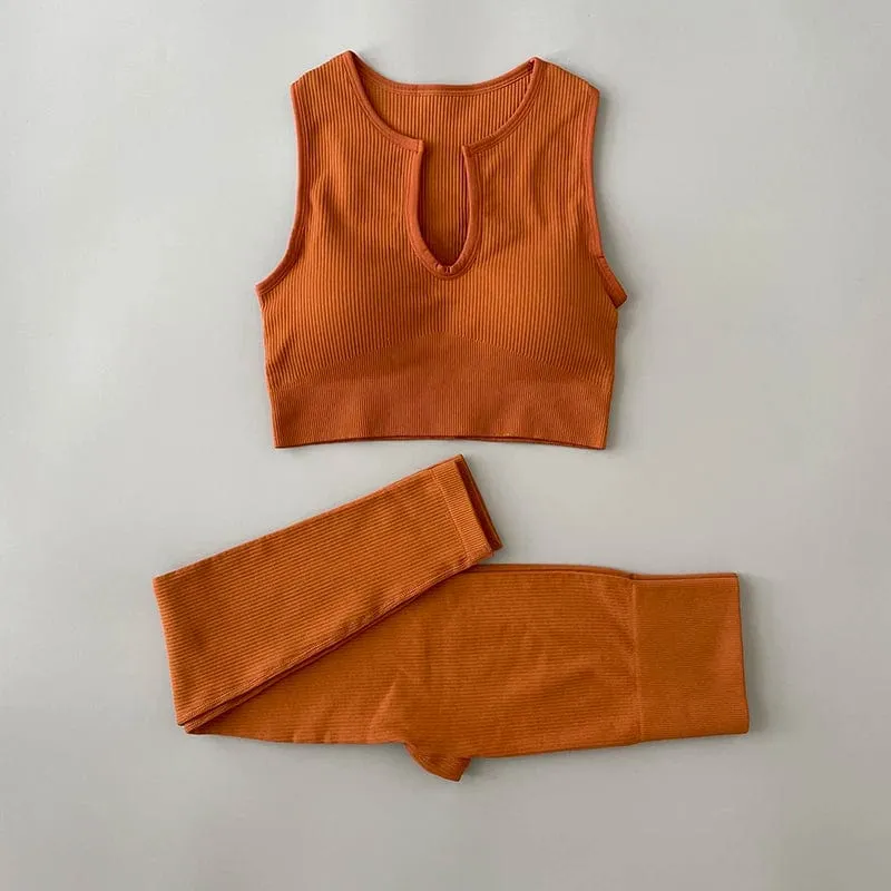 Nahtloses Yoga-Set, gerippt, Workout-Outfits für Damen, 2/4-teilig, Sport-BH, Shorts mit hoher Taille, Yoga-Leggings-Sets, Fitness-Studio-Kleidung