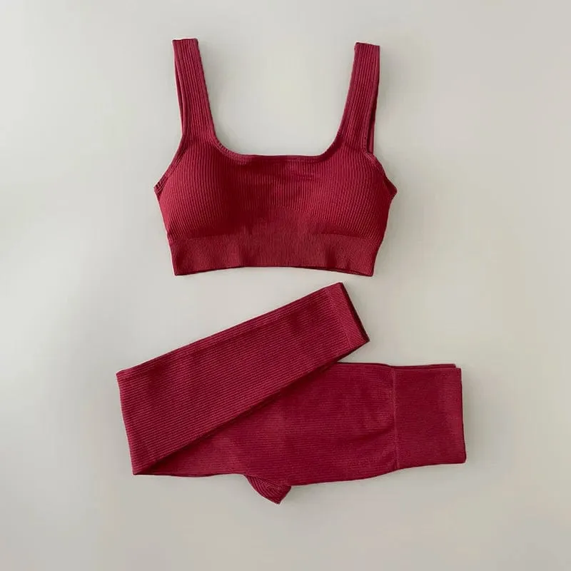 Nahtloses Yoga-Set, gerippt, Workout-Outfits für Damen, 2/4-teilig, Sport-BH, Shorts mit hoher Taille, Yoga-Leggings-Sets, Fitness-Studio-Kleidung