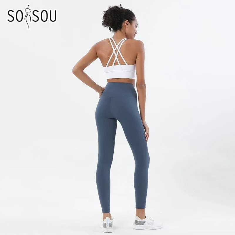 SOISOU Nylon Yoga Set frauen Trainingsanzug Gym Fitness Set Frau 2 Stück Leggings Sport Bh Atmungsaktive Sportwear Frau Kleidung