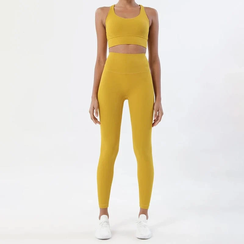 SOISOU Nylon Yoga Set frauen Trainingsanzug Gym Fitness Set Frau 2 Stück Leggings Sport Bh Atmungsaktive Sportwear Frau Kleidung