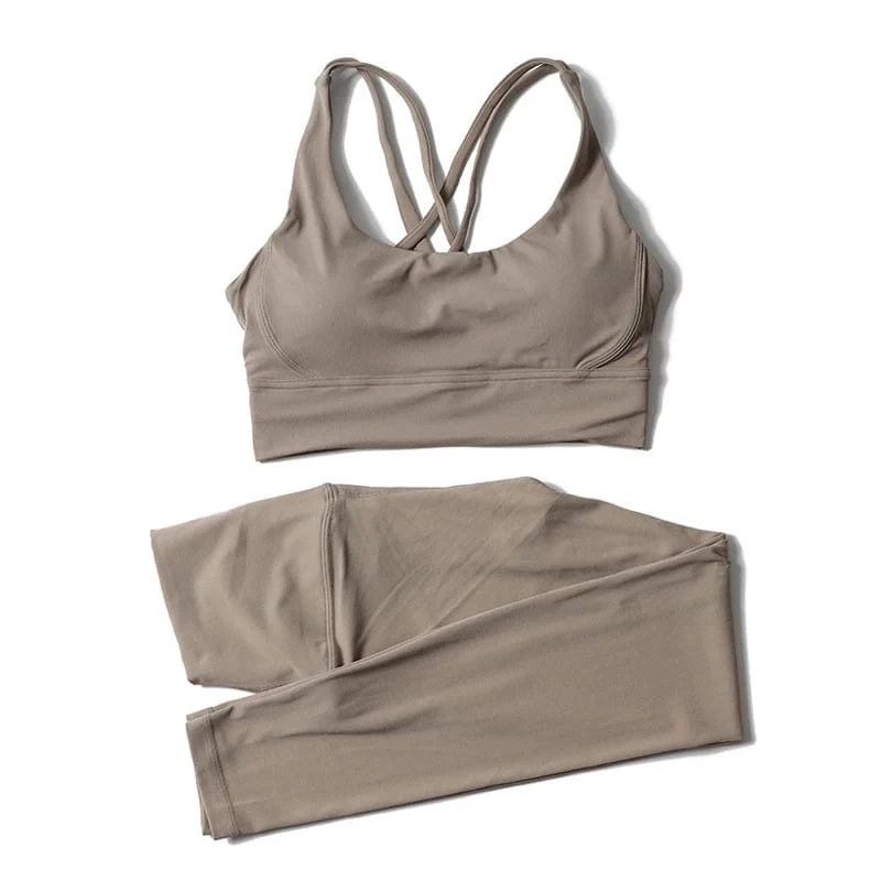 SOISOU Nylon Yoga Set frauen Trainingsanzug Gym Fitness Set Frau 2 Stück Leggings Sport Bh Atmungsaktive Sportwear Frau Kleidung