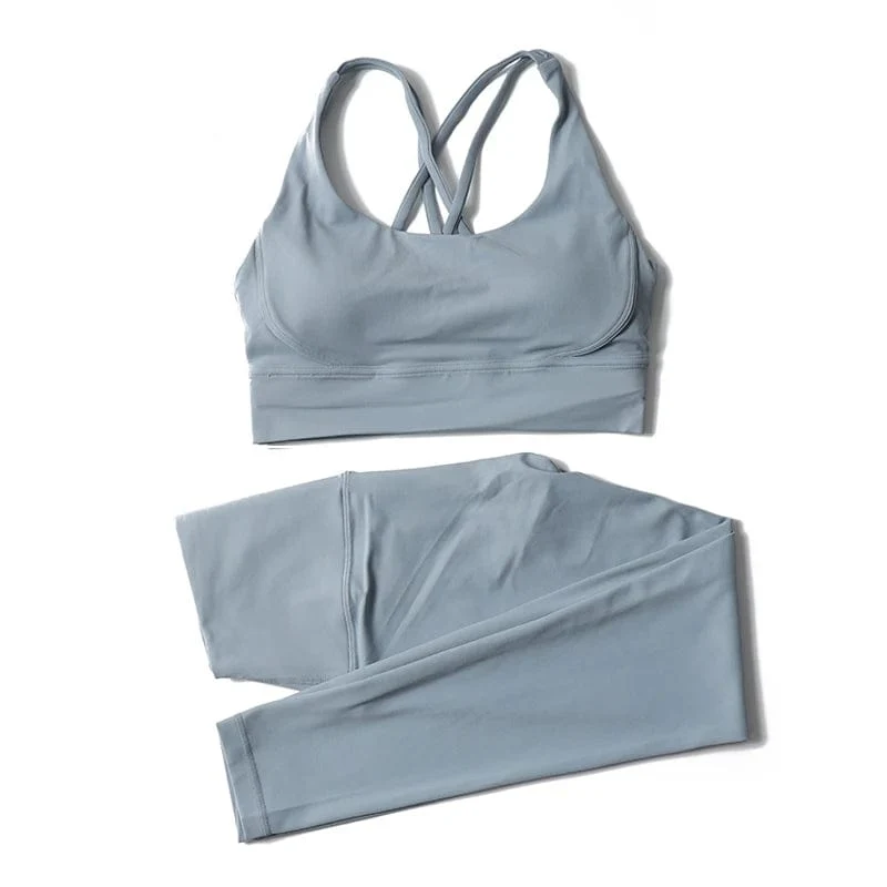 SOISOU Nylon Yoga Set frauen Trainingsanzug Gym Fitness Set Frau 2 Stück Leggings Sport Bh Atmungsaktive Sportwear Frau Kleidung