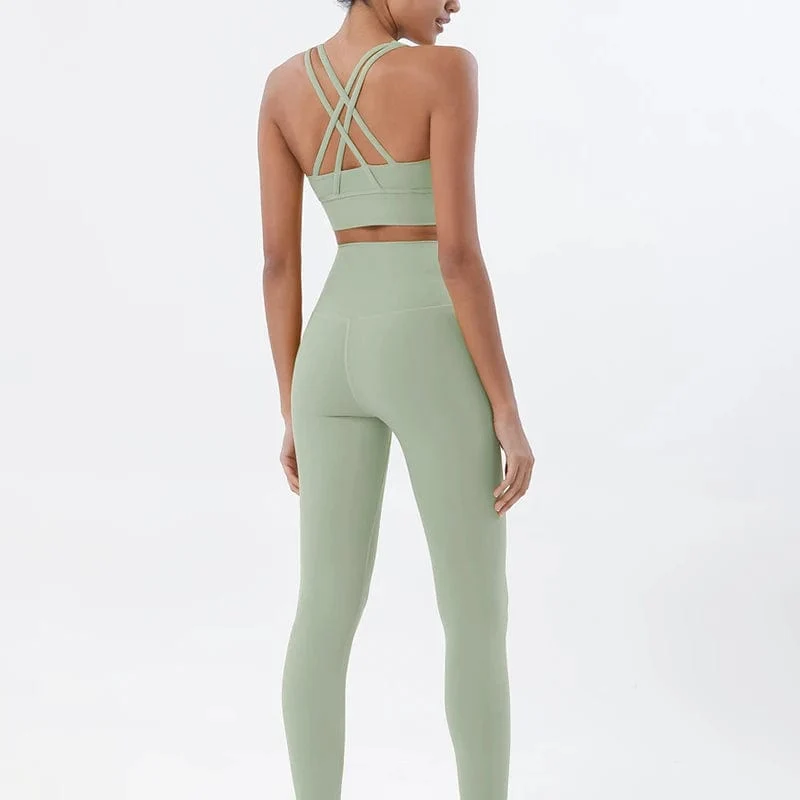 SOISOU Nylon Yoga Set frauen Trainingsanzug Gym Fitness Set Frau 2 Stück Leggings Sport Bh Atmungsaktive Sportwear Frau Kleidung