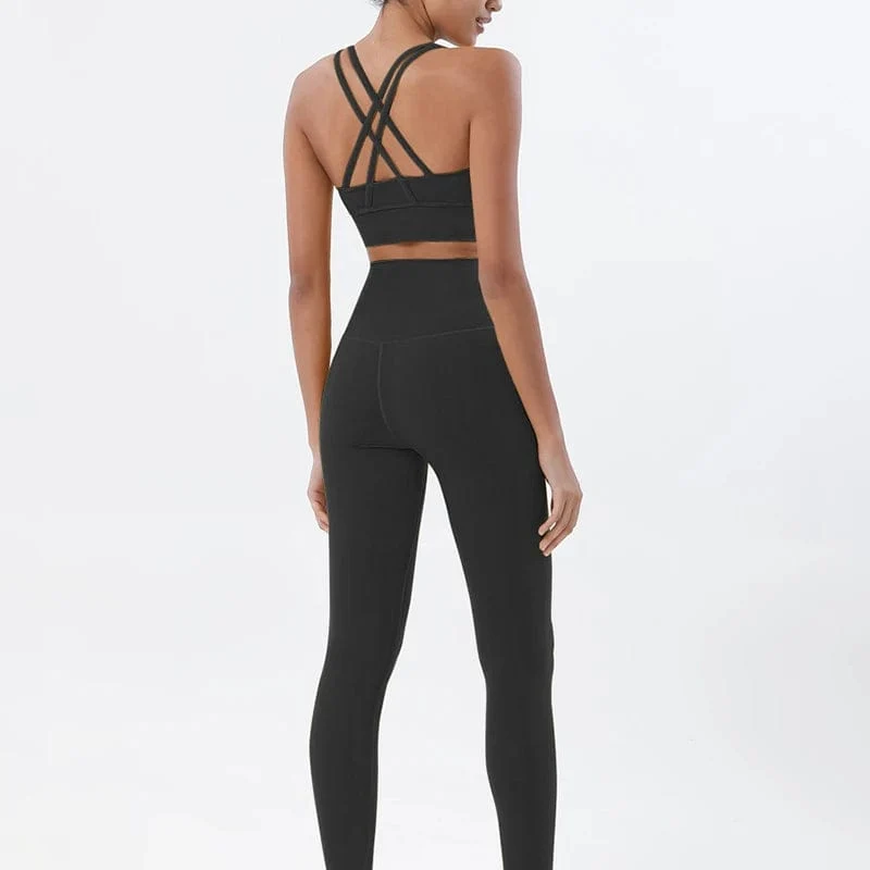 SOISOU Nylon Yoga Set frauen Trainingsanzug Gym Fitness Set Frau 2 Stück Leggings Sport Bh Atmungsaktive Sportwear Frau Kleidung