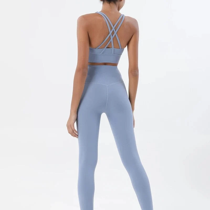 SOISOU Nylon Yoga Set frauen Trainingsanzug Gym Fitness Set Frau 2 Stück Leggings Sport Bh Atmungsaktive Sportwear Frau Kleidung