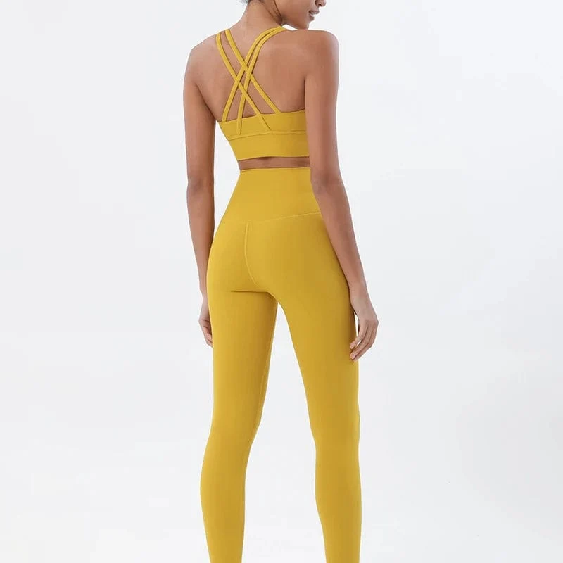 SOISOU Nylon Yoga Set frauen Trainingsanzug Gym Fitness Set Frau 2 Stück Leggings Sport Bh Atmungsaktive Sportwear Frau Kleidung